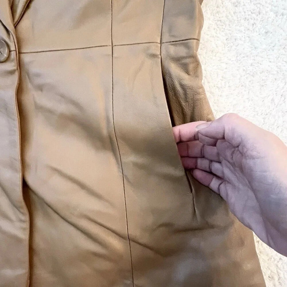 JLC New York Women’s Leather Jacket Blazer Size Small One Button Camel Brown - Picture 4 of 12